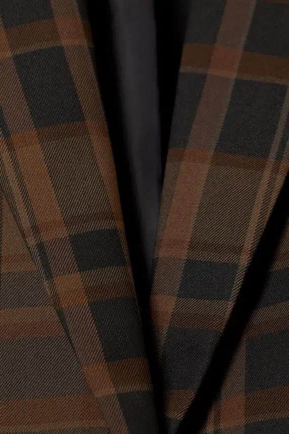 Single-Breasted Oversized Blazer – Checked Dark Brown Single-Breasted Oversized Blazer – Checked Dark Brown