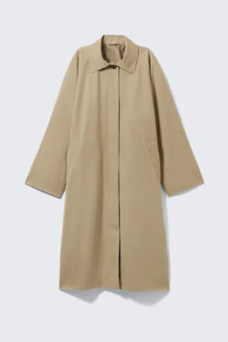 Single-Breasted Oversized Car Coat – Beige