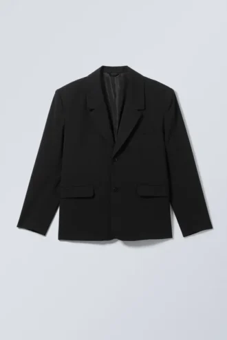 Single-Breasted Relaxed Tailored Blazer – Black Single-Breasted Relaxed Tailored Blazer – Black