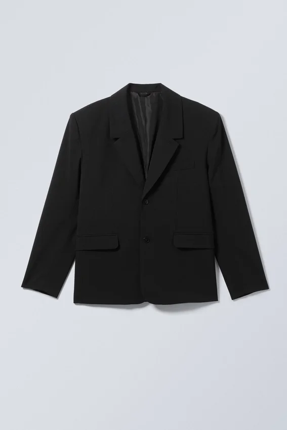Single-Breasted Relaxed Tailored Blazer – Black Single-Breasted Relaxed Tailored Blazer – Black