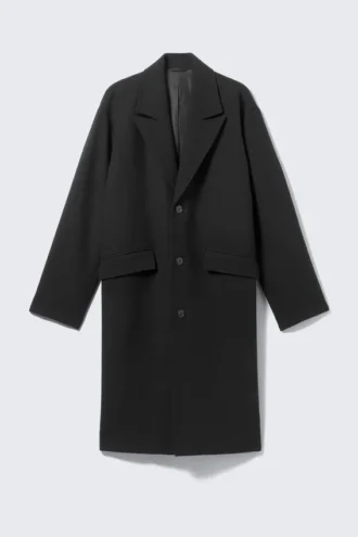 Single Breasted Wool-Blend Coat – Black