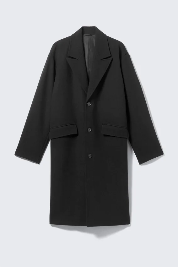 Single Breasted Wool-Blend Coat – Black Single Breasted Wool-Blend Coat – Black