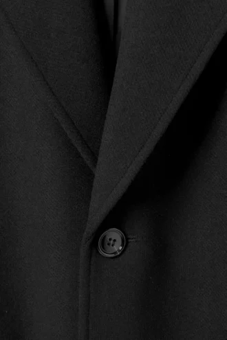 Single Breasted Wool-Blend Coat – Black