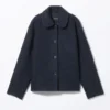 Single-Breasted Wool Blend Jacket – Navy Blue