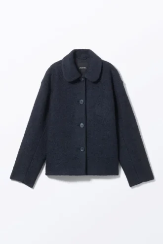 Single-Breasted Wool Blend Jacket – Navy Blue