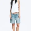 Skewed Low Rise Denim Shorts – Coastal Blue – Light Blue Skewed Low Rise Denim Shorts – Coastal Blue – Light Blue