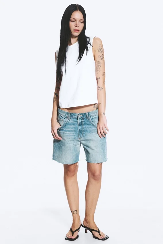 Skewed Low Rise Denim Shorts – Coastal Blue – Light Blue Skewed Low Rise Denim Shorts – Coastal Blue – Light Blue