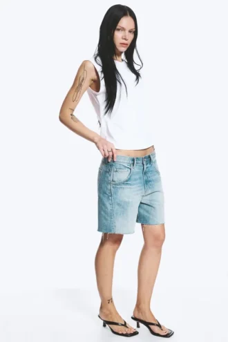 Skewed Low Rise Denim Shorts – Coastal Blue – Light Blue