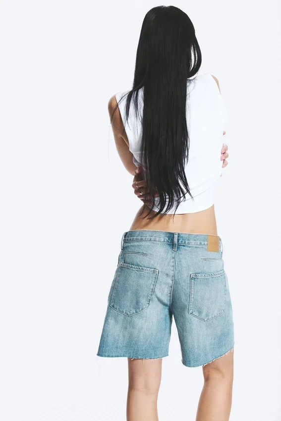 Skewed Low Rise Denim Shorts – Coastal Blue – Light Blue Skewed Low Rise Denim Shorts – Coastal Blue – Light Blue