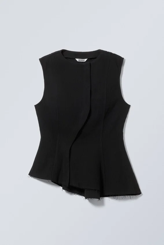 Sleeveless Asymmetric Peplum Top – Black Sleeveless Asymmetric Peplum Top – Black