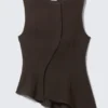 Sleeveless Asymmetric Peplum Top – Dark Brown Sleeveless Asymmetric Peplum Top – Dark Brown