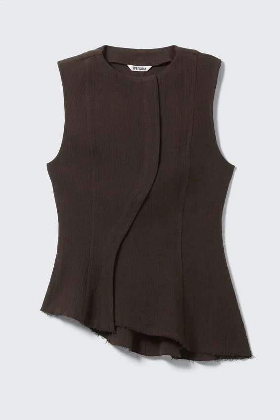 Sleeveless Asymmetric Peplum Top – Dark Brown Sleeveless Asymmetric Peplum Top – Dark Brown