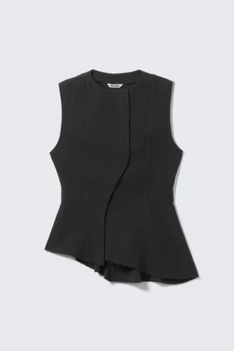 Sleeveless Asymmetric Peplum Top – Dark Grey