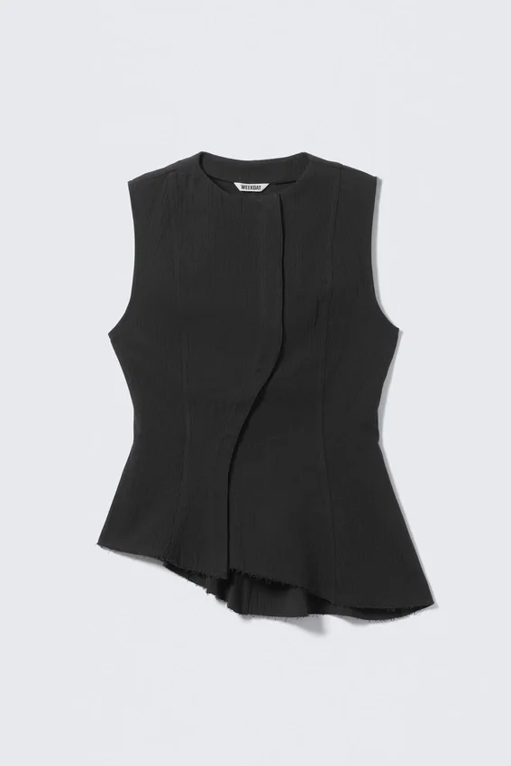 Sleeveless Asymmetric Peplum Top – Dark Grey Sleeveless Asymmetric Peplum Top – Dark Grey
