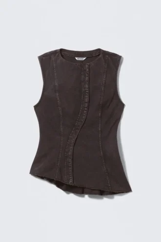 Sleeveless Asymmetric Peplum Top – Washed Black