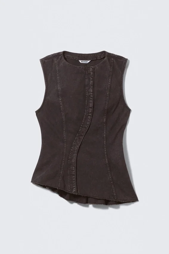 Sleeveless Asymmetric Peplum Top – Washed Black Sleeveless Asymmetric Peplum Top – Washed Black