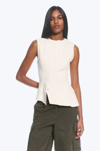 Sleeveless Asymmetric Peplum Top – White