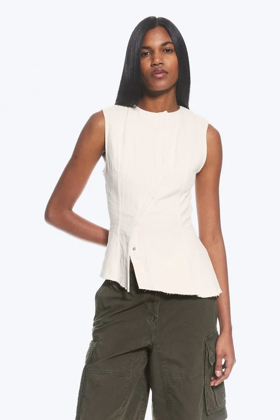 Sleeveless Asymmetric Peplum Top – White Sleeveless Asymmetric Peplum Top – White