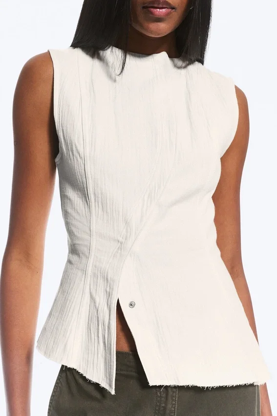 Sleeveless Asymmetric Peplum Top – White Sleeveless Asymmetric Peplum Top – White
