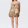 Sleeveless Balloon Mini Dress – Brown & Green Floral Dots Sleeveless Balloon Mini Dress – Brown & Green Floral Dots