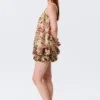 Sleeveless Balloon Mini Dress – Brown & Green Floral Dots Sleeveless Balloon Mini Dress – Brown & Green Floral Dots