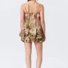 Sleeveless Balloon Mini Dress – Brown & Green Floral Dots Sleeveless Balloon Mini Dress – Brown & Green Floral Dots