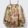 Sleeveless Balloon Mini Dress – Brown & Green Floral Dots Sleeveless Balloon Mini Dress – Brown & Green Floral Dots