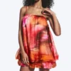 Sleeveless Balloon Mini Dress – Red & Orange – Calypso Flower Sleeveless Balloon Mini Dress – Red & Orange – Calypso Flower