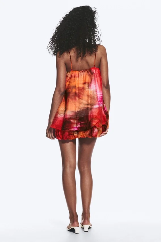 Sleeveless Balloon Mini Dress – Red & Orange – Calypso Flower Sleeveless Balloon Mini Dress – Red & Orange – Calypso Flower