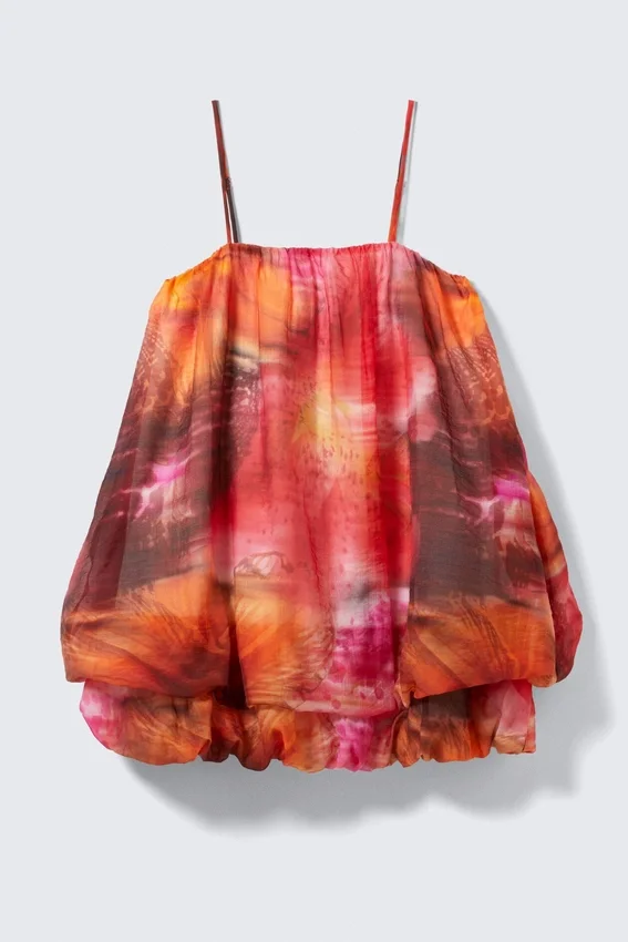 Sleeveless Balloon Mini Dress – Red & Orange – Calypso Flower Sleeveless Balloon Mini Dress – Red & Orange – Calypso Flower