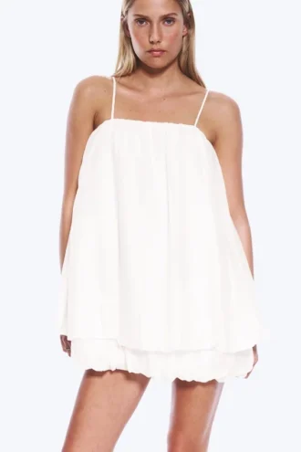 Sleeveless Balloon Mini Dress – White