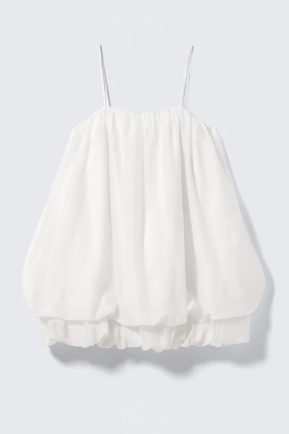 Sleeveless Balloon Mini Dress – White Sleeveless Balloon Mini Dress – White