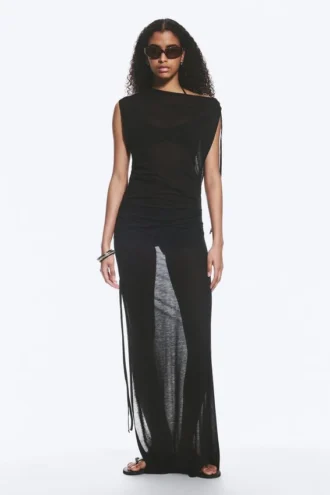 Sleeveless Boat-Neck Maxi Dress – Black