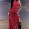 Sleeveless Boat-Neck Maxi Dress – Bright Red Sleeveless Boat-Neck Maxi Dress – Bright Red