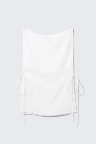 Sleeveless Boat-Neck Tie Top – White