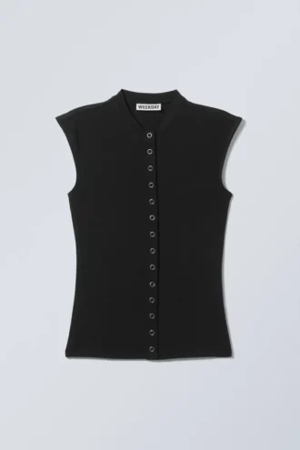 Sleeveless Button-Up Top – Black