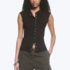 Sleeveless Button-Up Top – Dark Brown Sleeveless Button-Up Top – Dark Brown