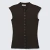 Sleeveless Button-Up Top – Dark Brown Sleeveless Button-Up Top – Dark Brown