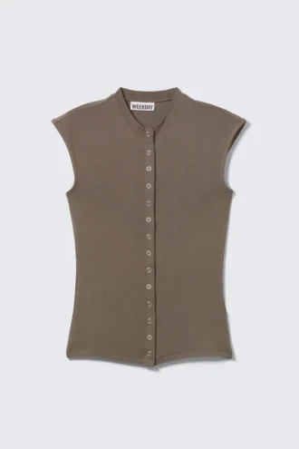 Sleeveless Button-Up Top – Dark Mole