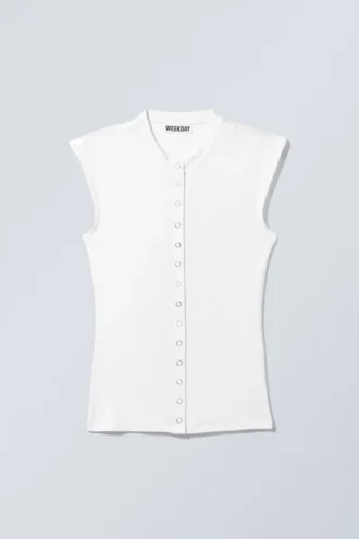 Sleeveless Button-Up Top – White