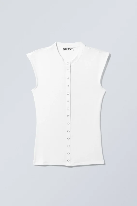 Sleeveless Button-Up Top – White Sleeveless Button-Up Top – White