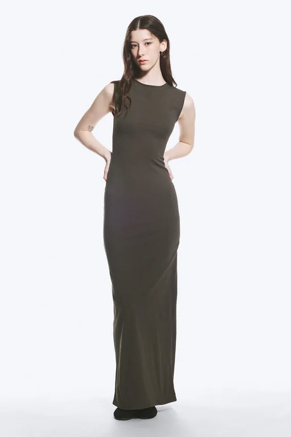 Sleeveless Cotton Jersey Maxi Dress – Dark Grey Sleeveless Cotton Jersey Maxi Dress – Dark Grey