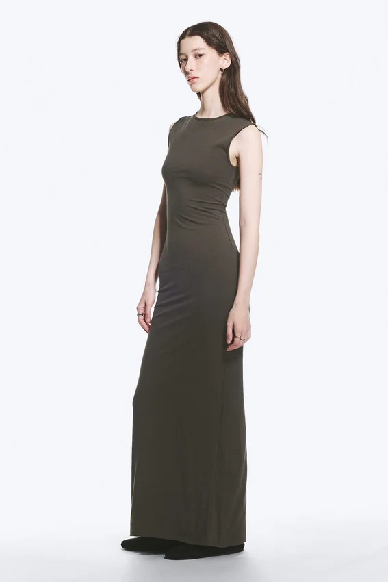 Sleeveless Cotton Jersey Maxi Dress – Dark Grey Sleeveless Cotton Jersey Maxi Dress – Dark Grey