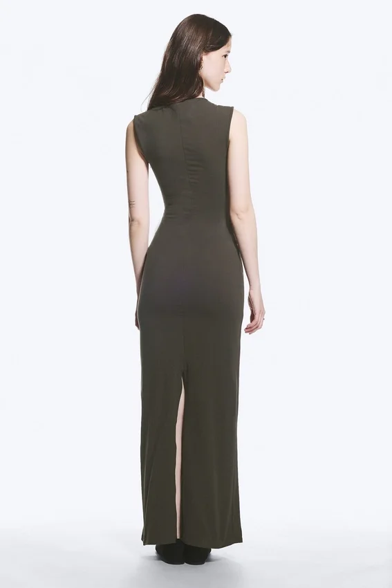 Sleeveless Cotton Jersey Maxi Dress – Dark Grey Sleeveless Cotton Jersey Maxi Dress – Dark Grey