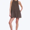 Sleeveless Cotton Twill Mini Dress – Washed Dark Brown Sleeveless Cotton Twill Mini Dress – Washed Dark Brown