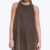 Sleeveless Cotton Twill Mini Dress – Washed Dark Brown Sleeveless Cotton Twill Mini Dress – Washed Dark Brown