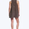 Sleeveless Cotton Twill Mini Dress – Washed Dark Brown Sleeveless Cotton Twill Mini Dress – Washed Dark Brown