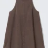 Sleeveless Cotton Twill Mini Dress – Washed Dark Brown Sleeveless Cotton Twill Mini Dress – Washed Dark Brown