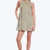Sleeveless Cotton Twill Mini Dress – Washed Kahki Green Sleeveless Cotton Twill Mini Dress – Washed Kahki Green