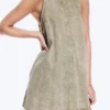 Sleeveless Cotton Twill Mini Dress – Washed Kahki Green Sleeveless Cotton Twill Mini Dress – Washed Kahki Green